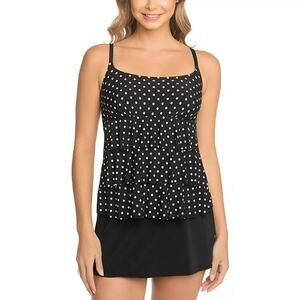 St John's Bay Black Polka Dot Tiered One Piece Swimsuit Swim Dress 16 XL